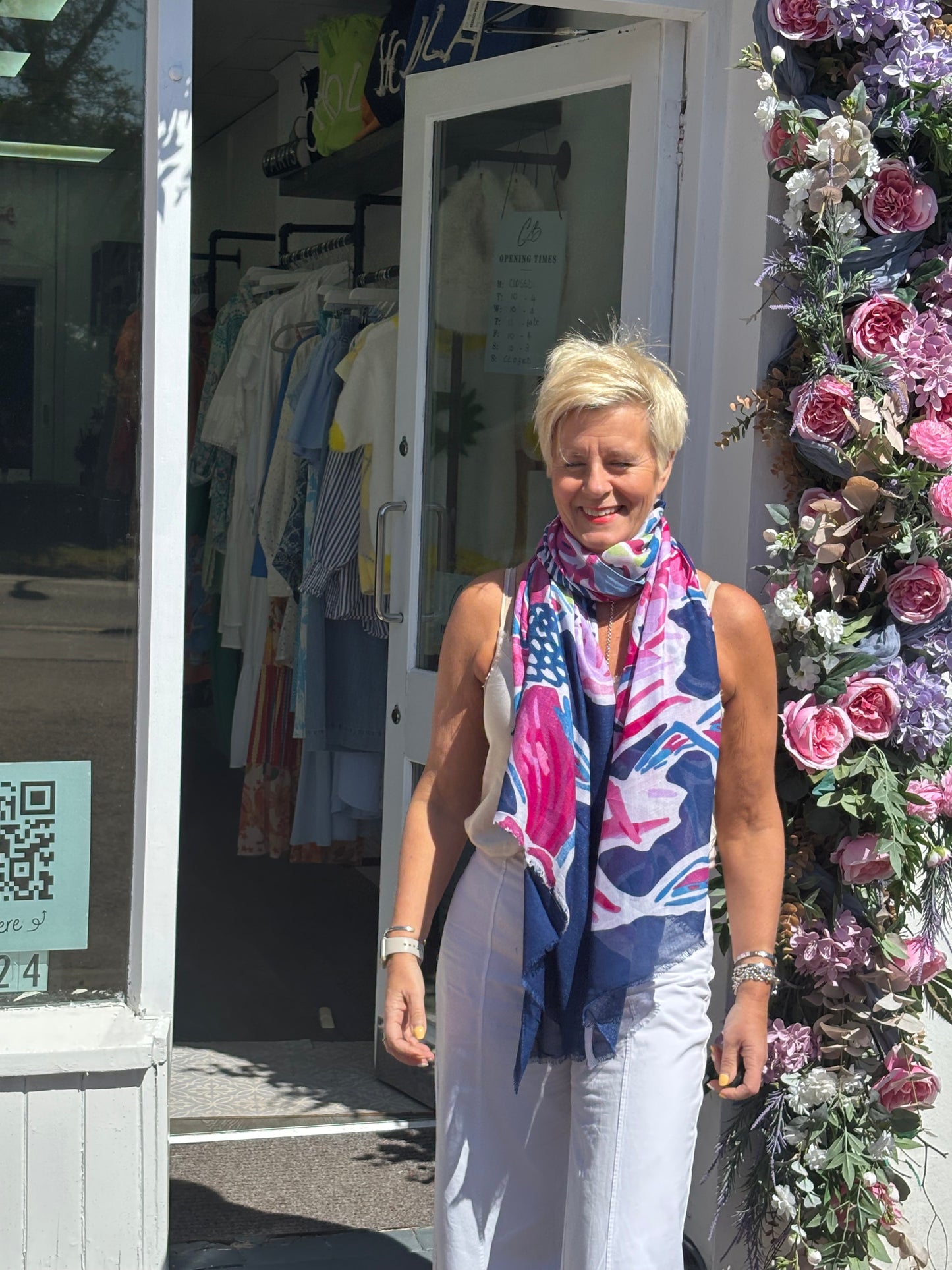 Navy and Pink flowery Scarf