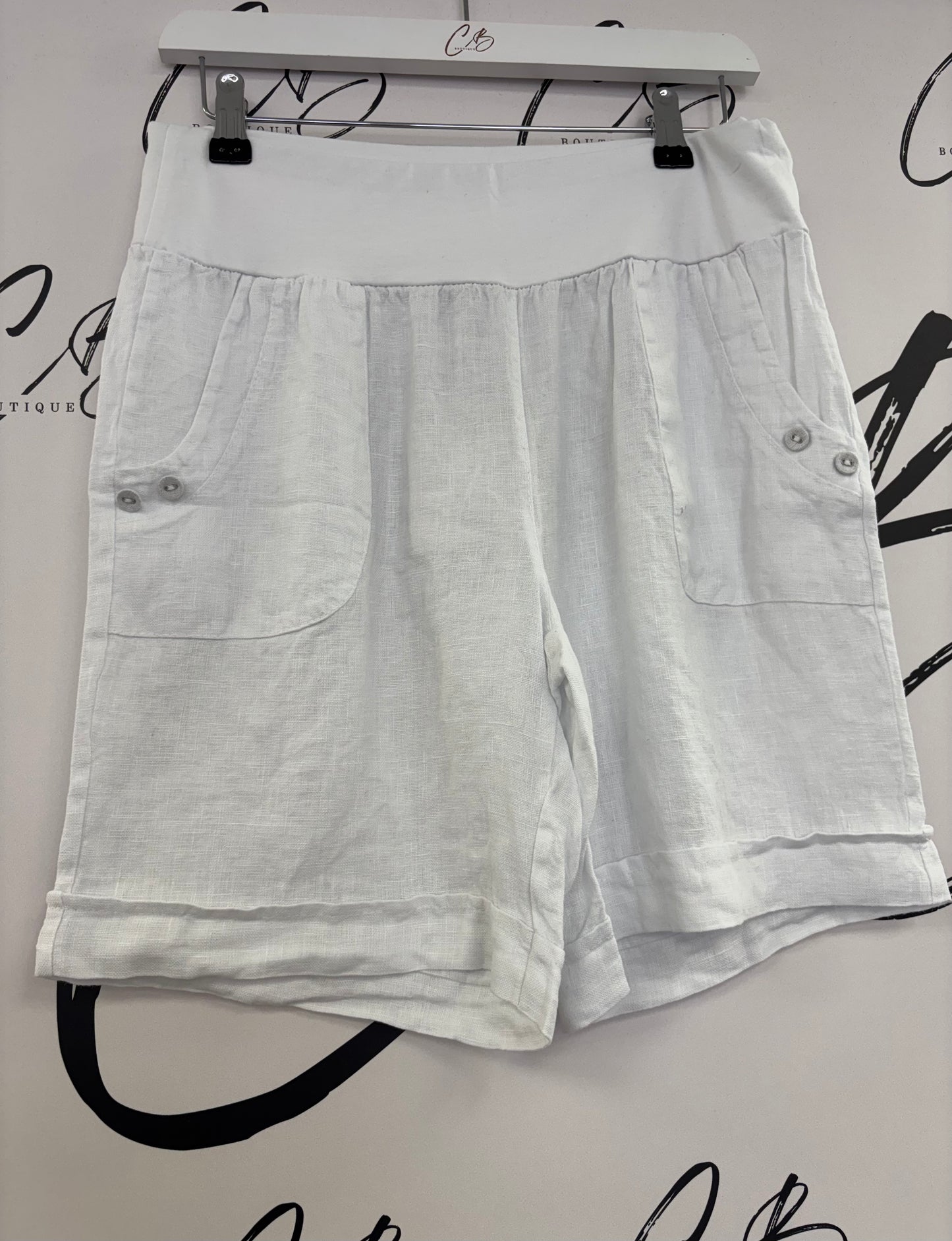 Button White linen Shorts