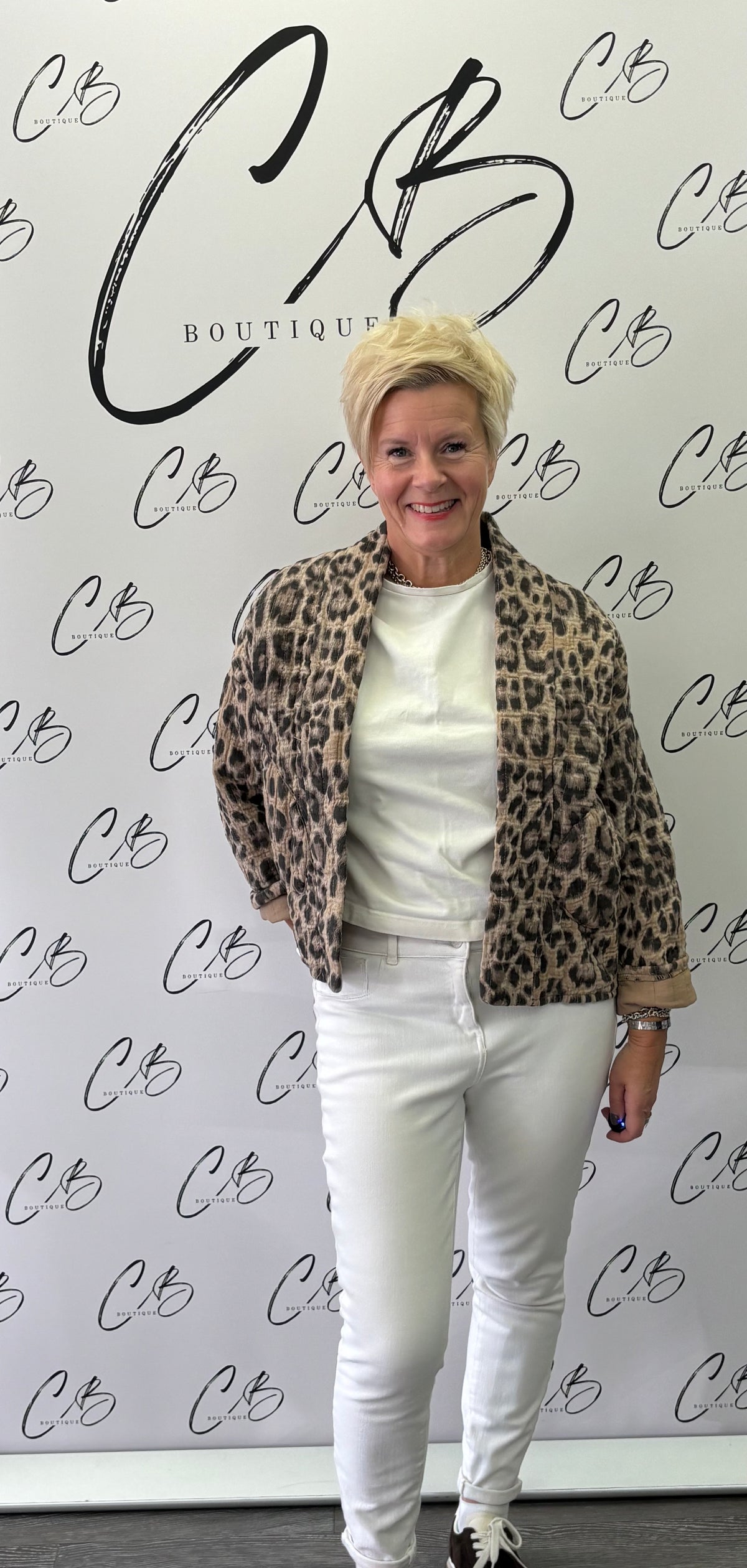 Beige Leopard Short Padded Jacket