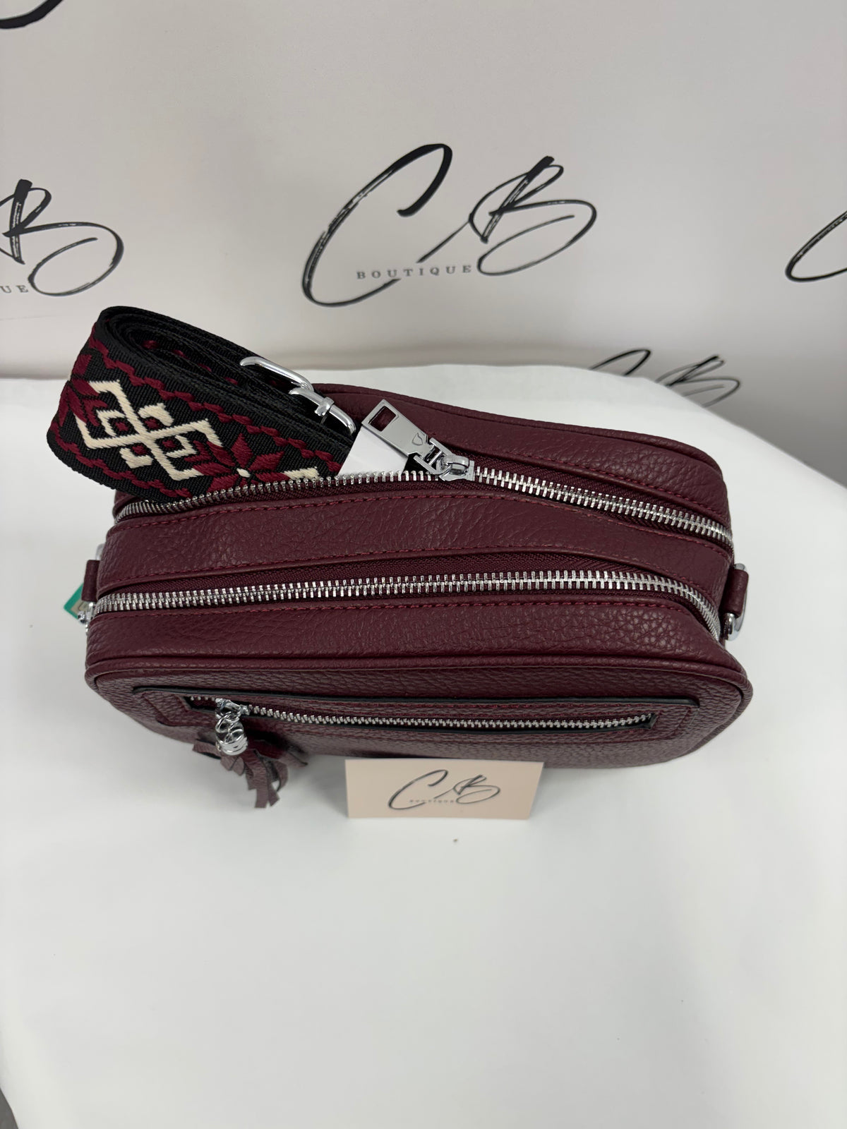 Wine Crossbody Handbag with Double Zip