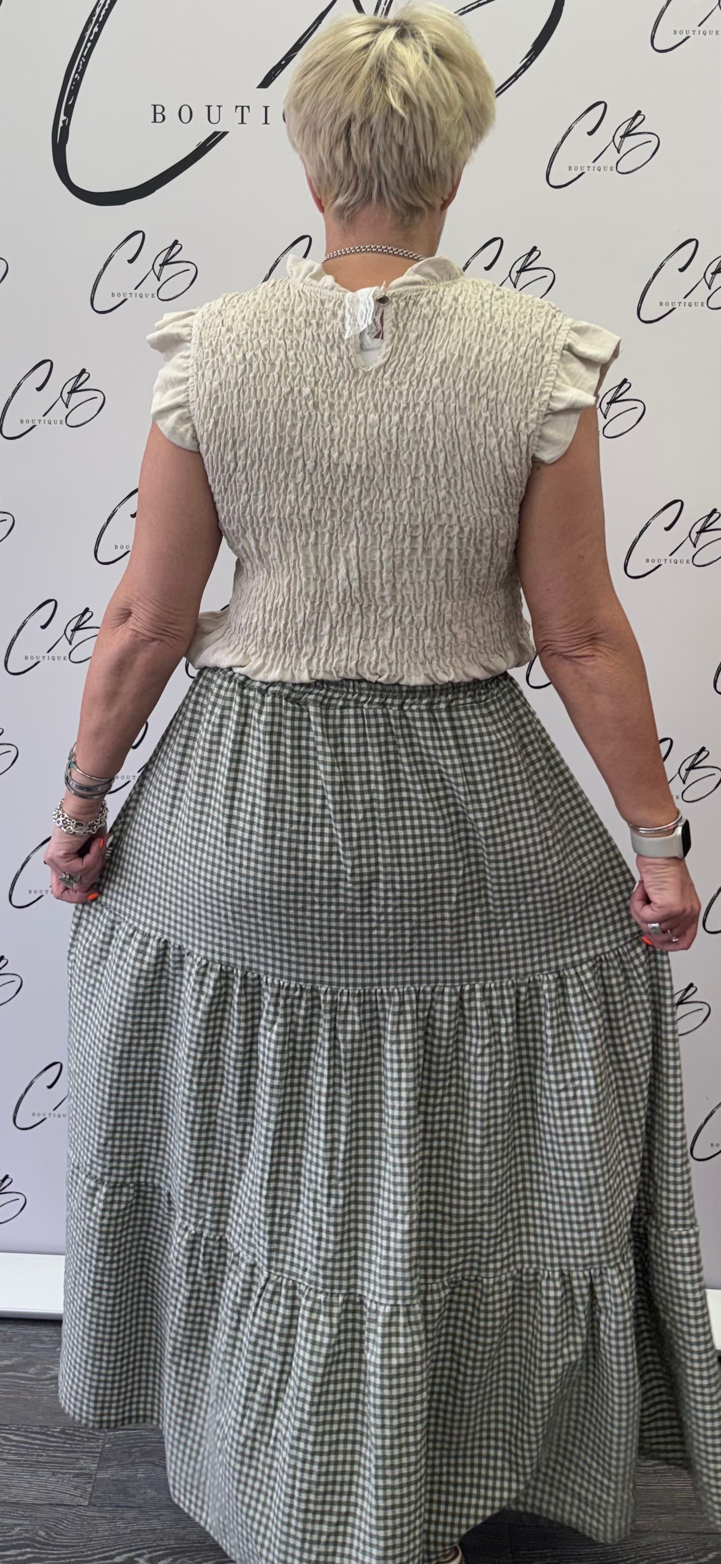 Khaki Gingham Skirt