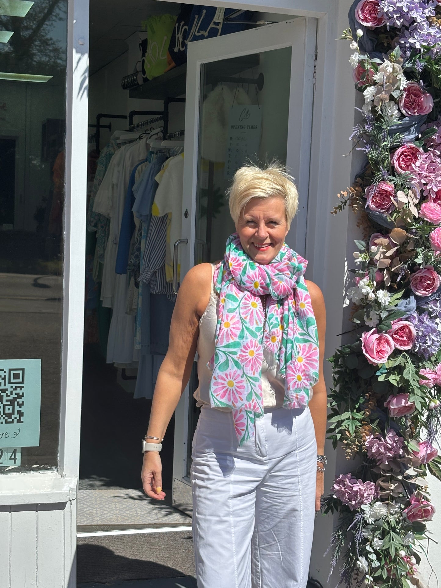 Pink and Green flowery Scarf