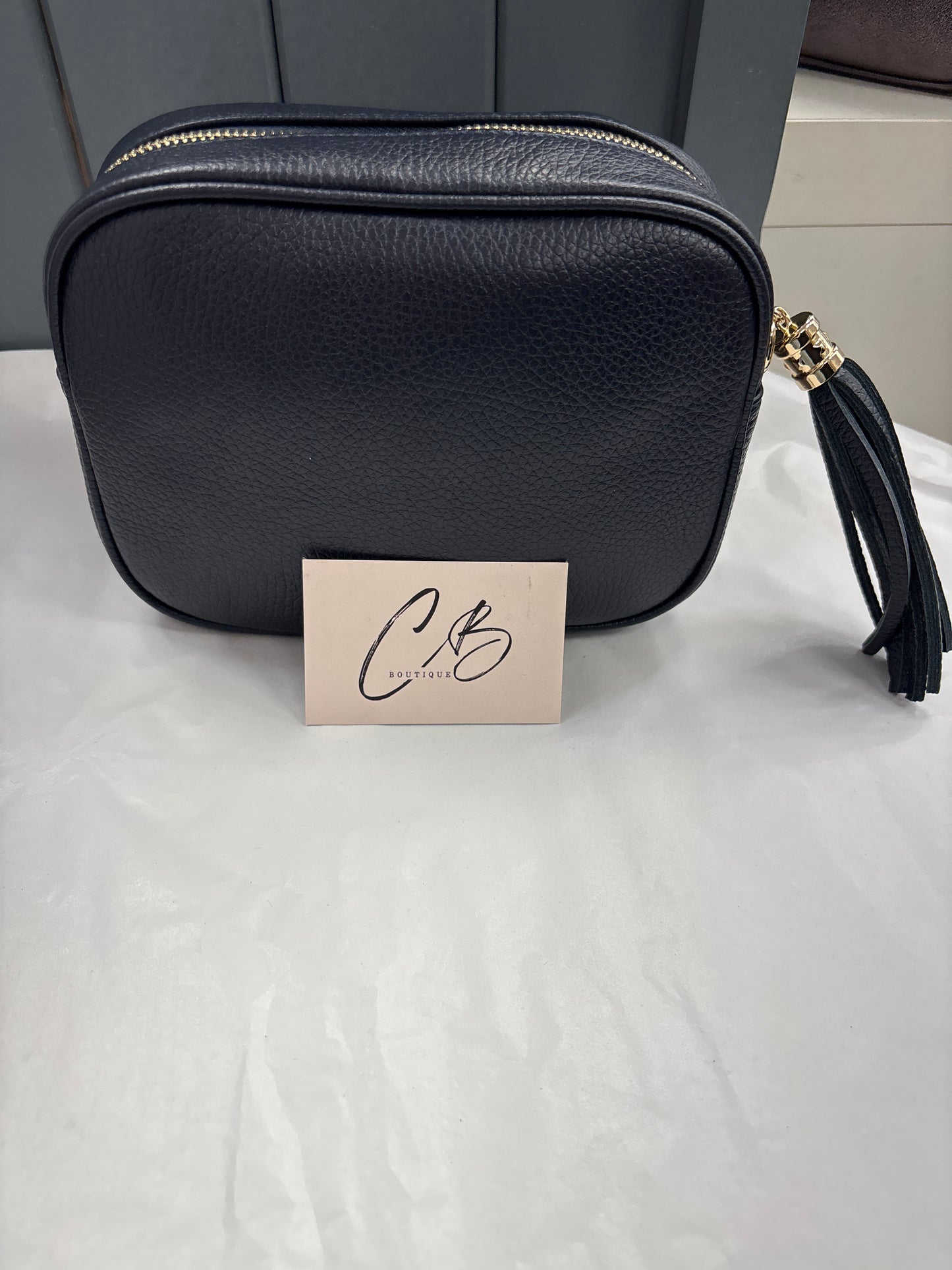 Navy Leather hand Bag