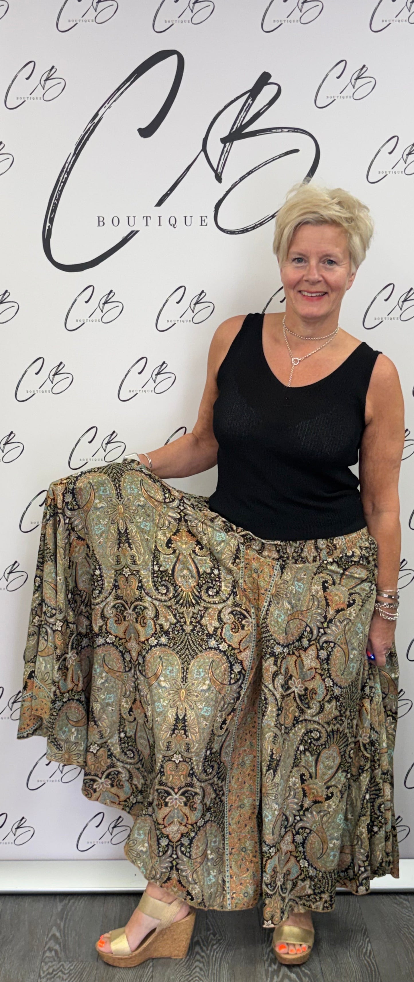 Black and gold Satin Palazzo Trousers