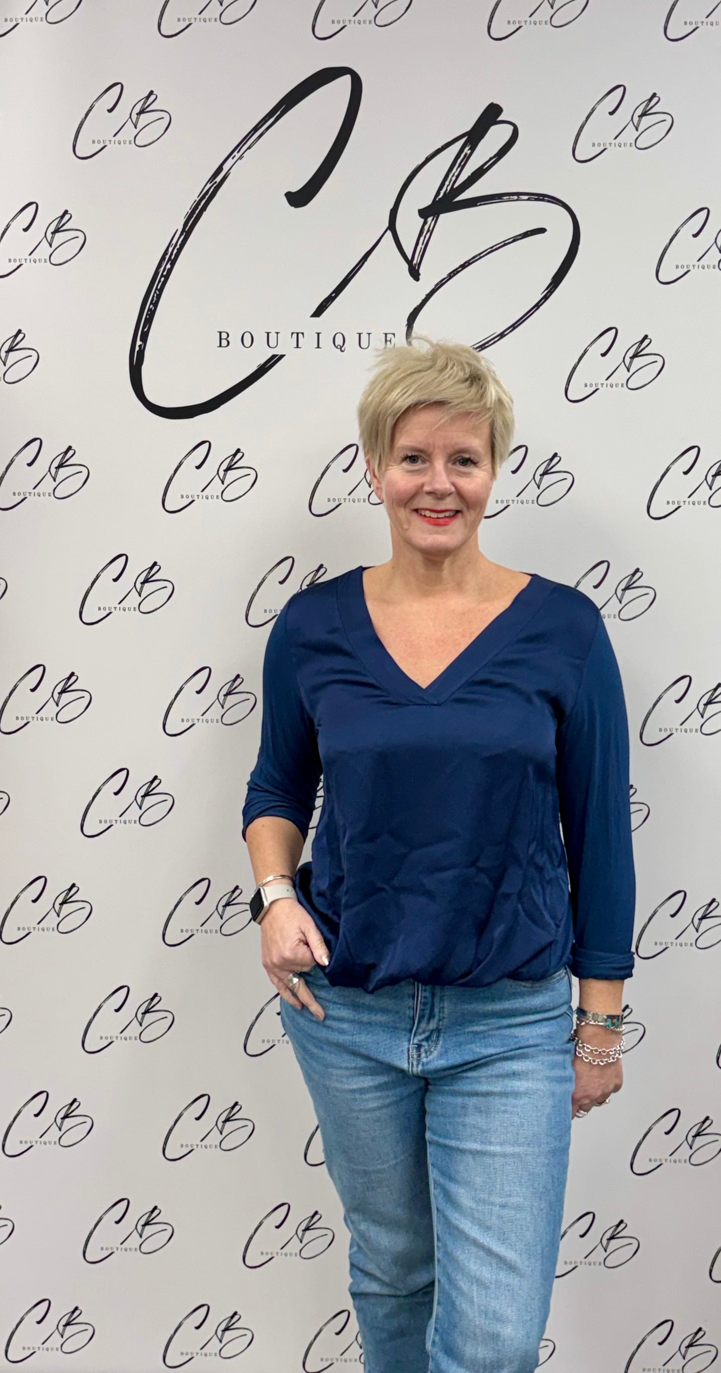 Dee Navy Satin Top t-shirt back