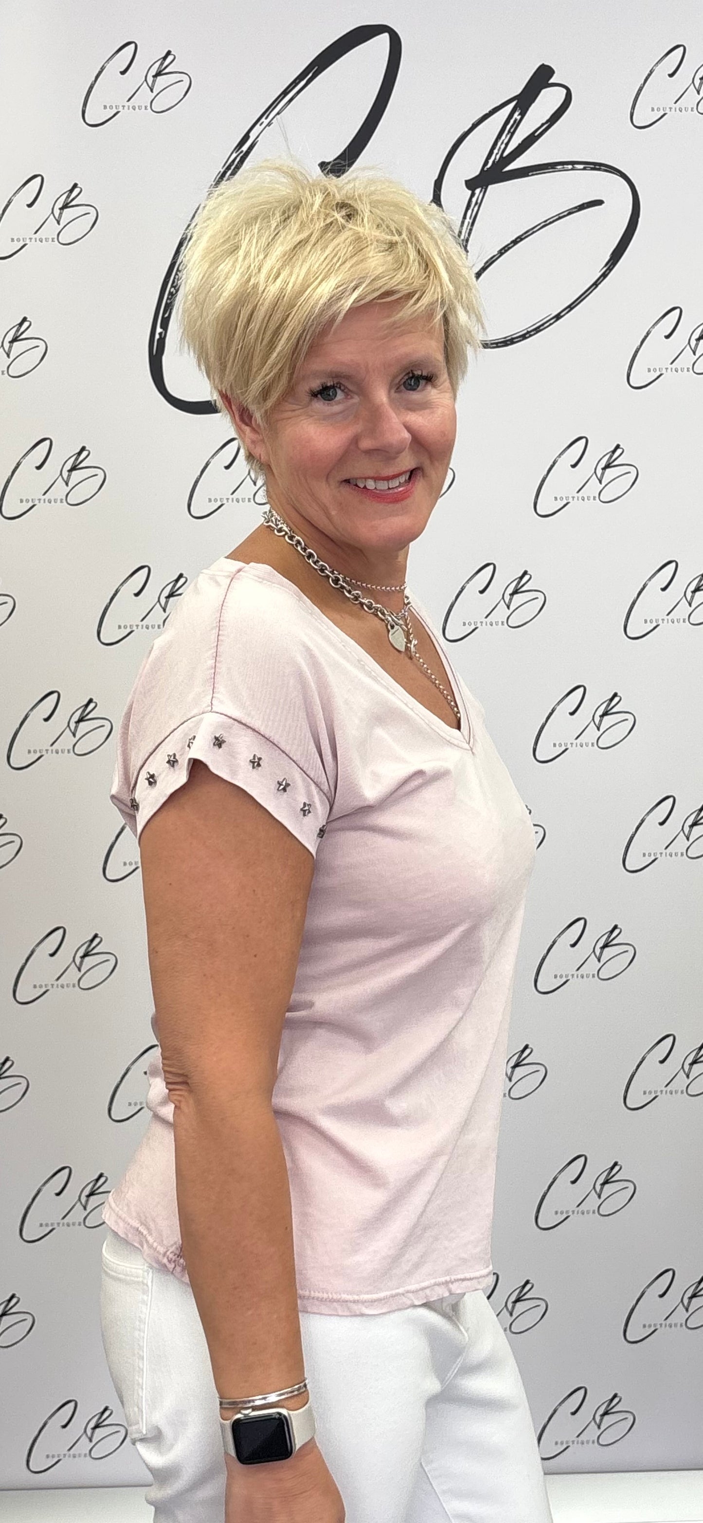 Pale pink studded T shirt