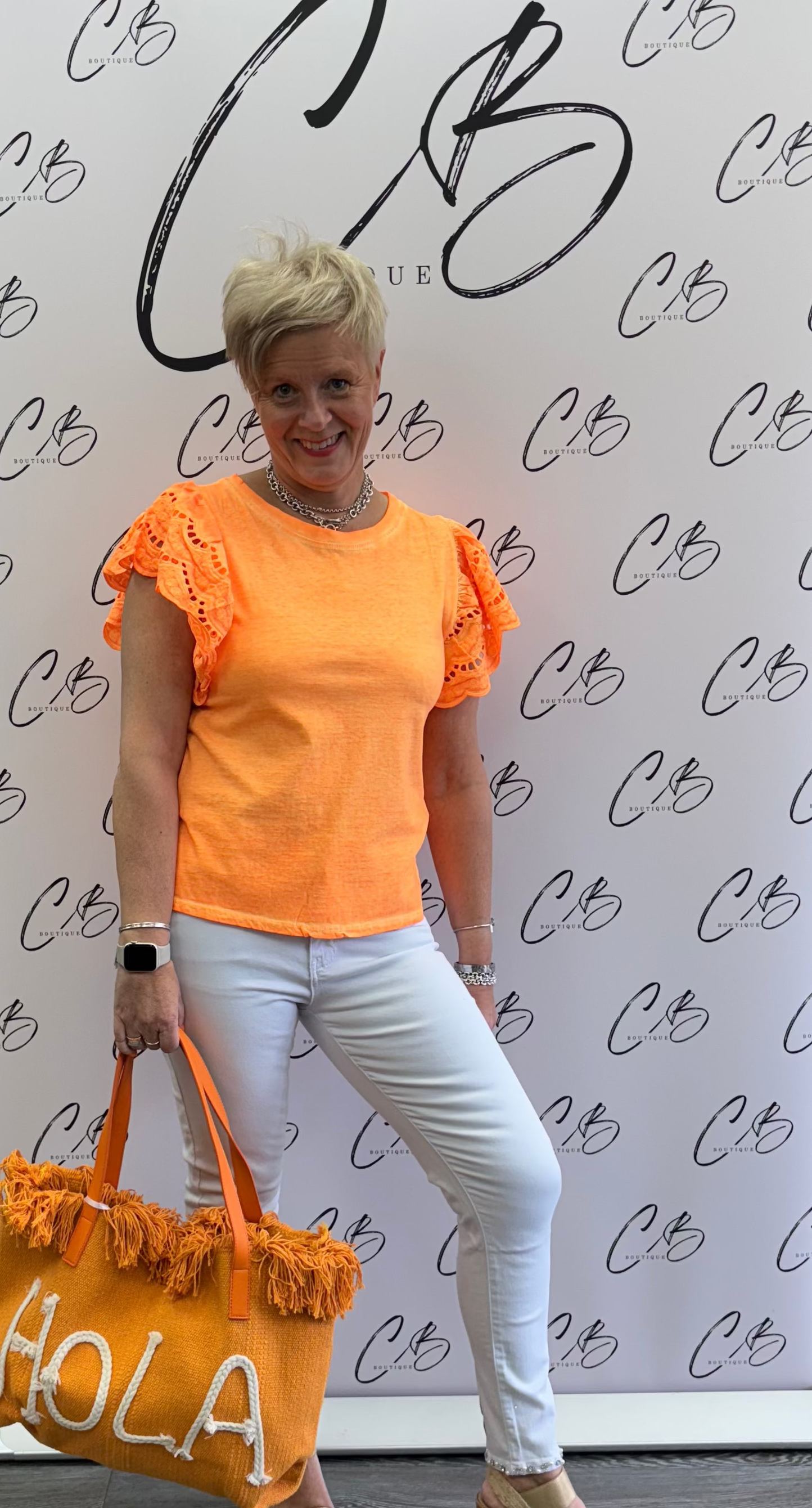 Neon Orange T shirt frilled sleeve