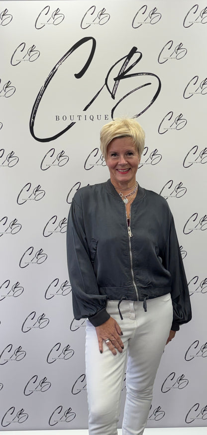 Dark Grey Satin Bomber Jacket