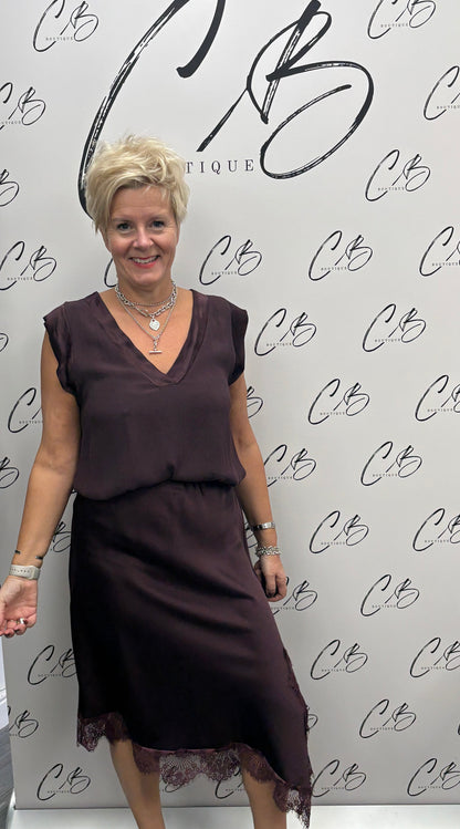 Wine Satin Asymmetric Skirt