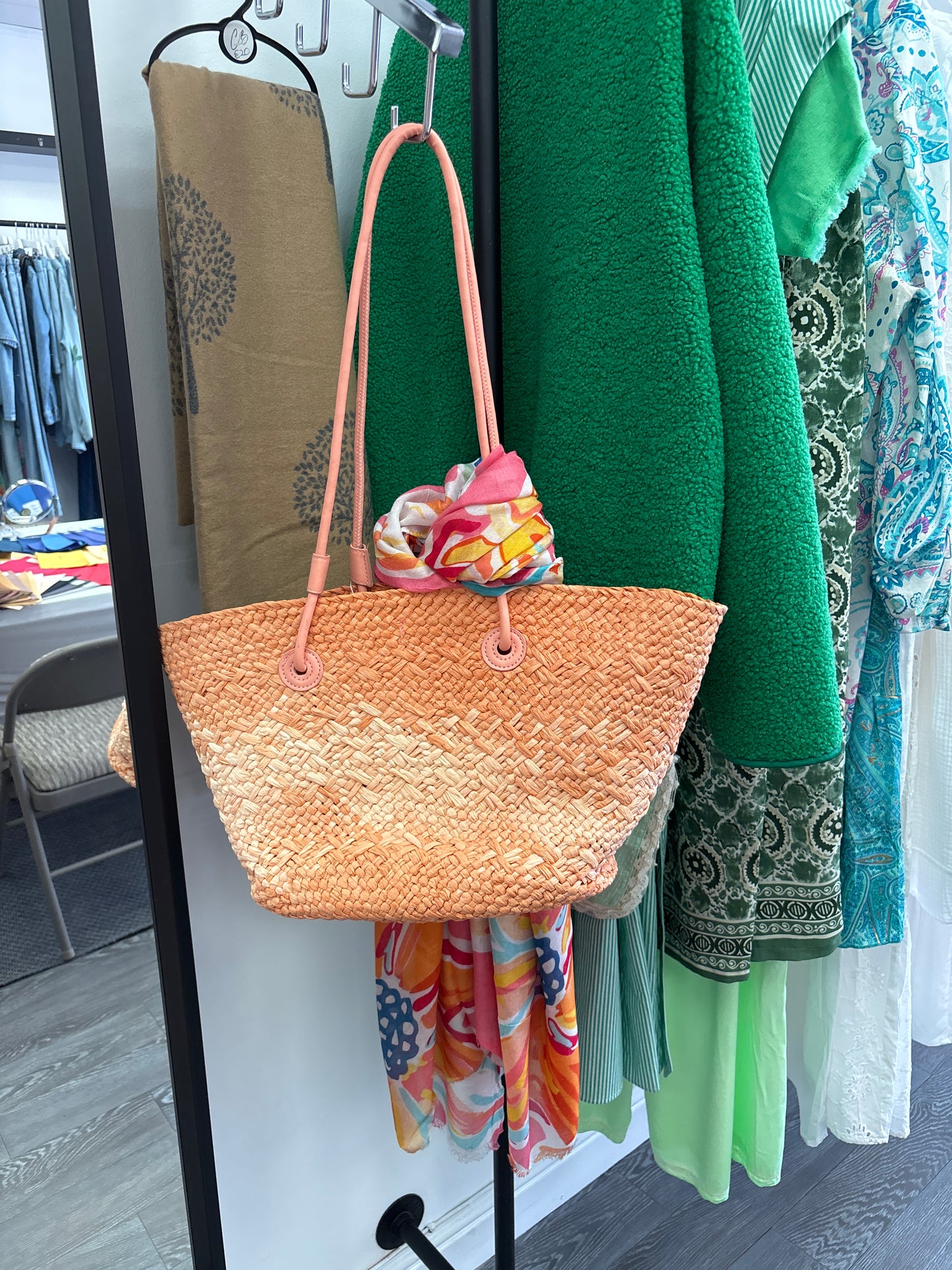 Peach Straw Beach Bag