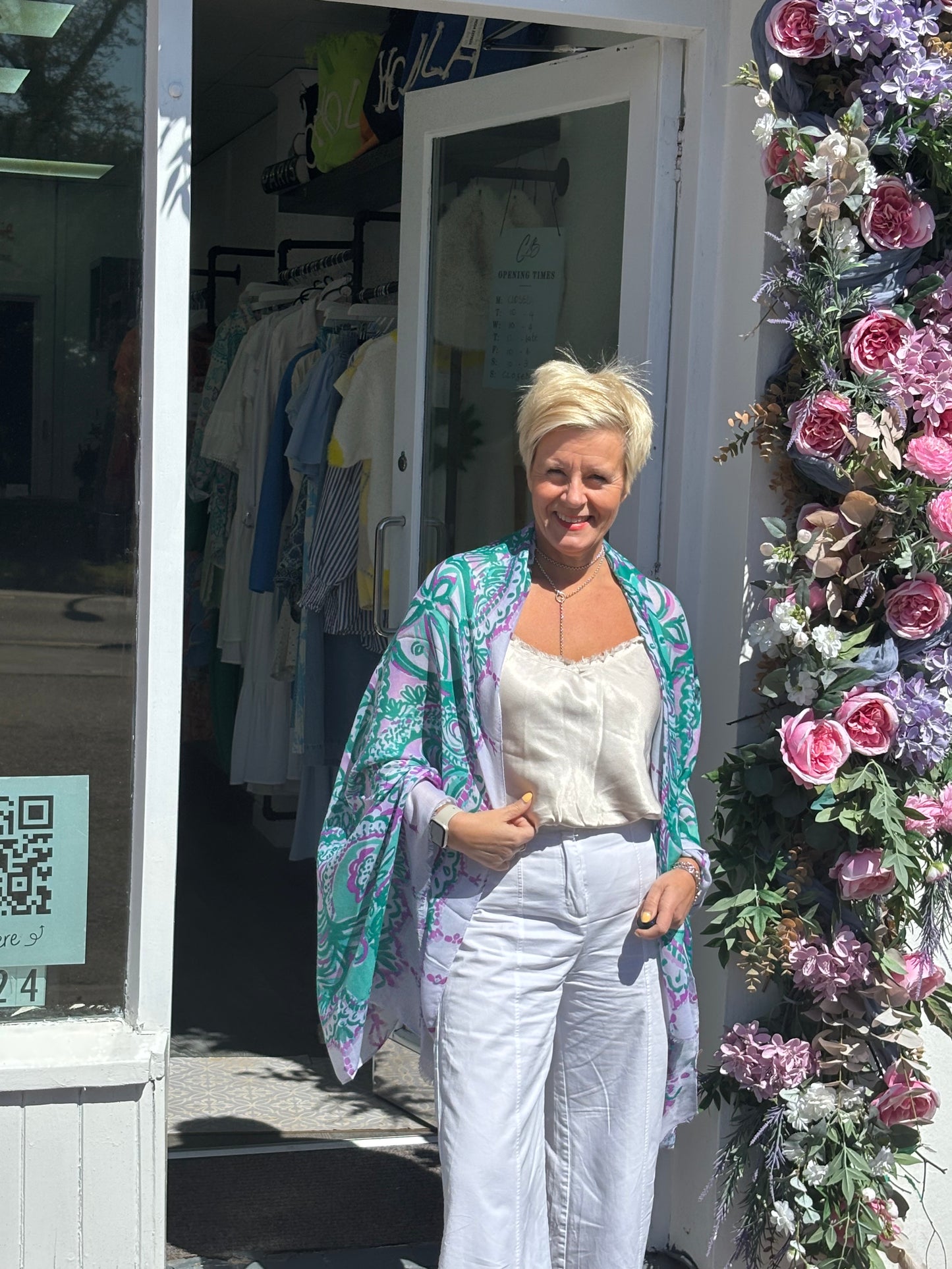 Green and Lilac flowery Scarf