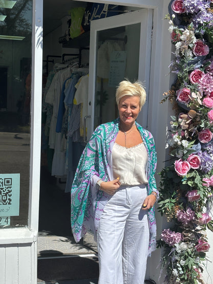 Green and Lilac flowery Scarf