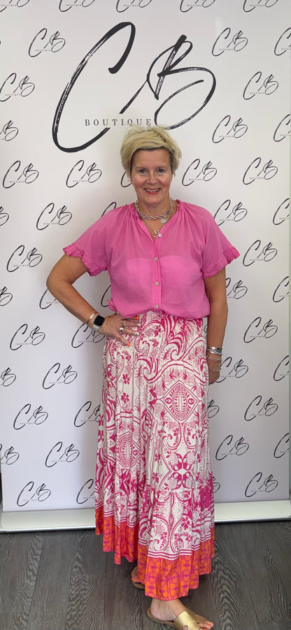 Cream and cerise Long Layered Skirt