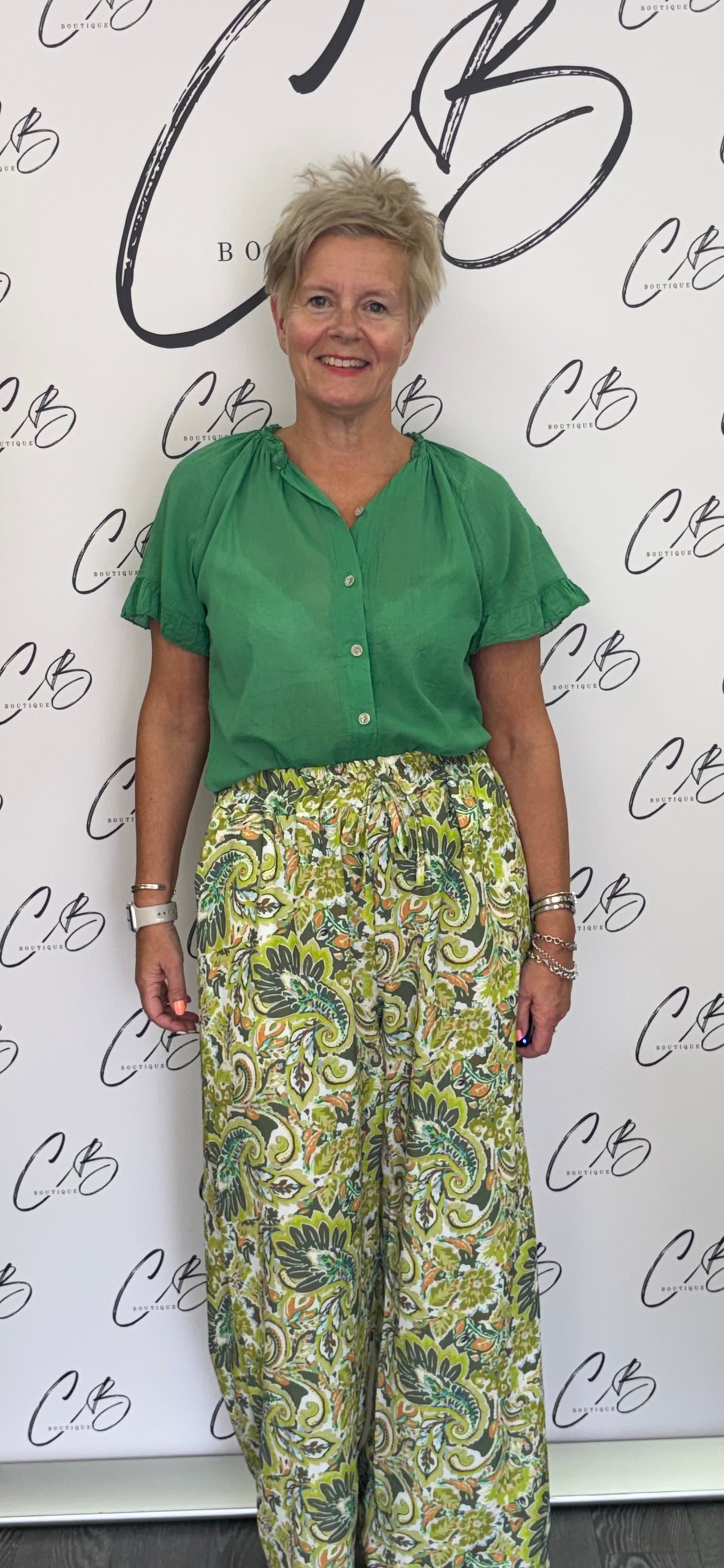 Green print - Wide Leg Trousers