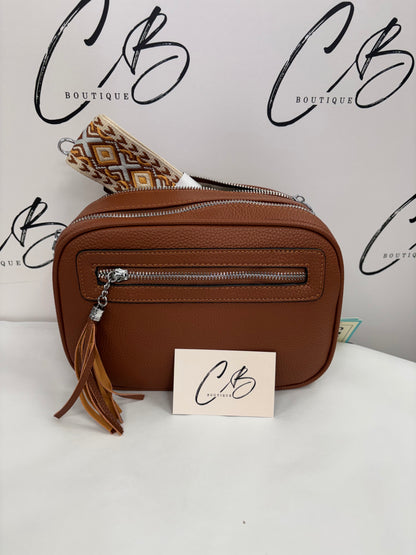 Brown Crossbody Handbag with Aztec Strap