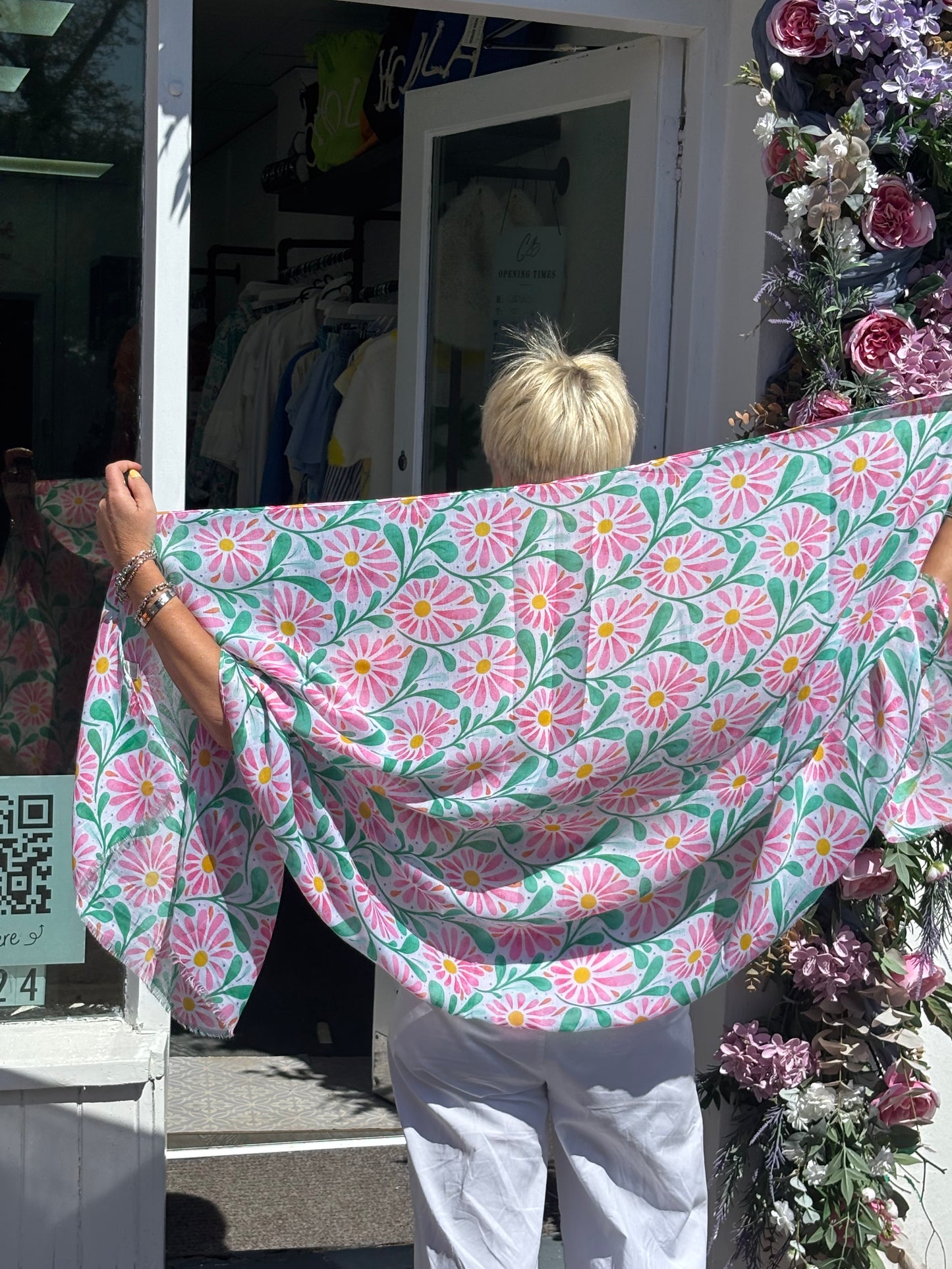 Pink and Green flowery Scarf