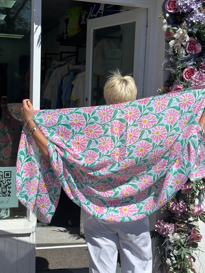 Pink and Green flowery Scarf