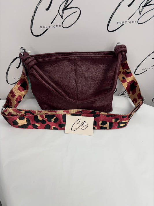 Wine Handbag with Leopard Print Strap