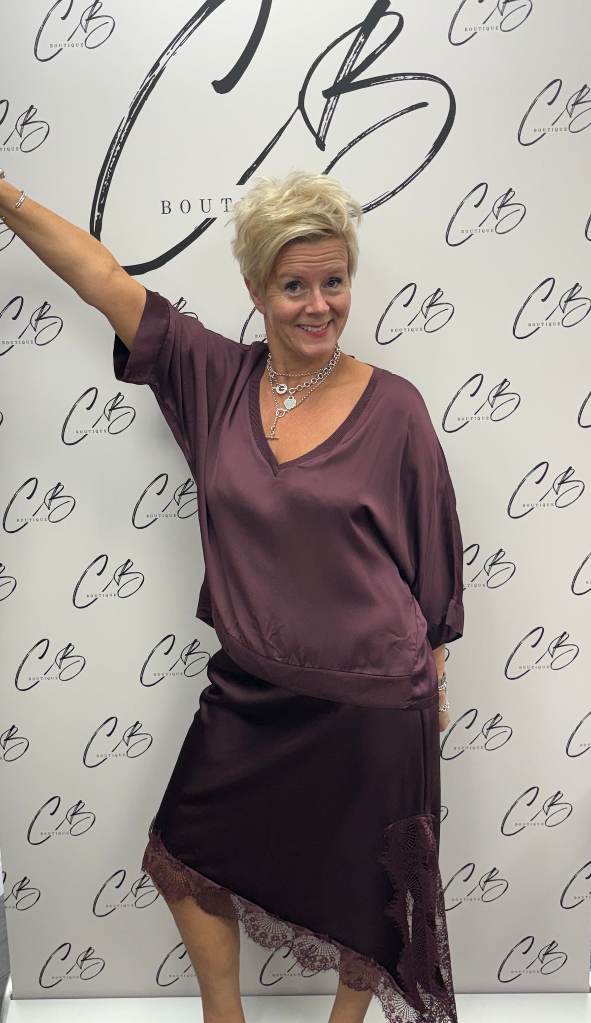 Wine Satin asymmetric skirt