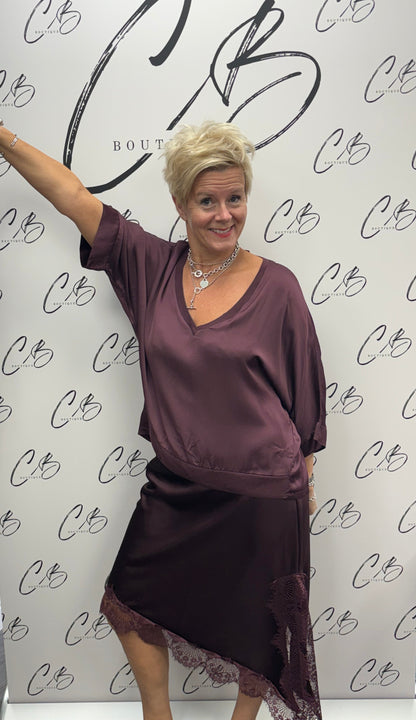 Wine Satin asymmetric skirt