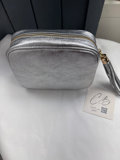 Silver Leather hand Bag