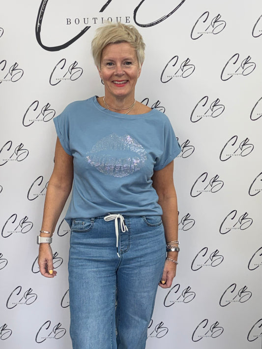 Glitter Lips TShirt - Pale Blue
