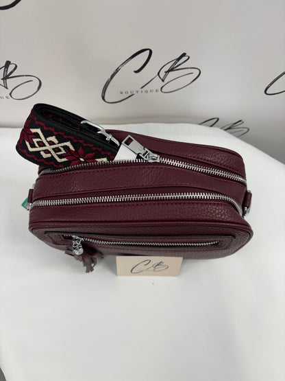 Wine Crossbody Handbag with Double Zip
