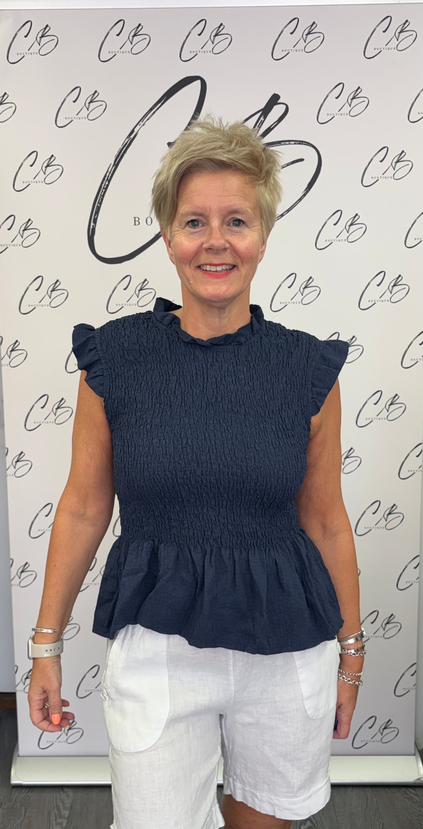 Grace smocked top Navy