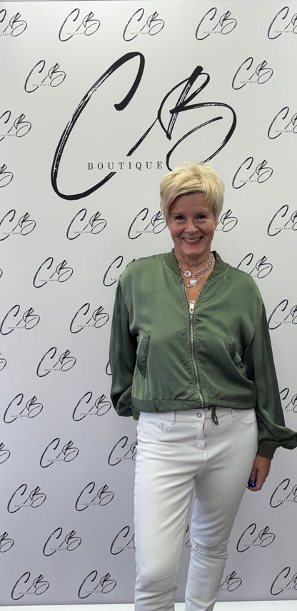 Khaki Satin Bomber Jacket