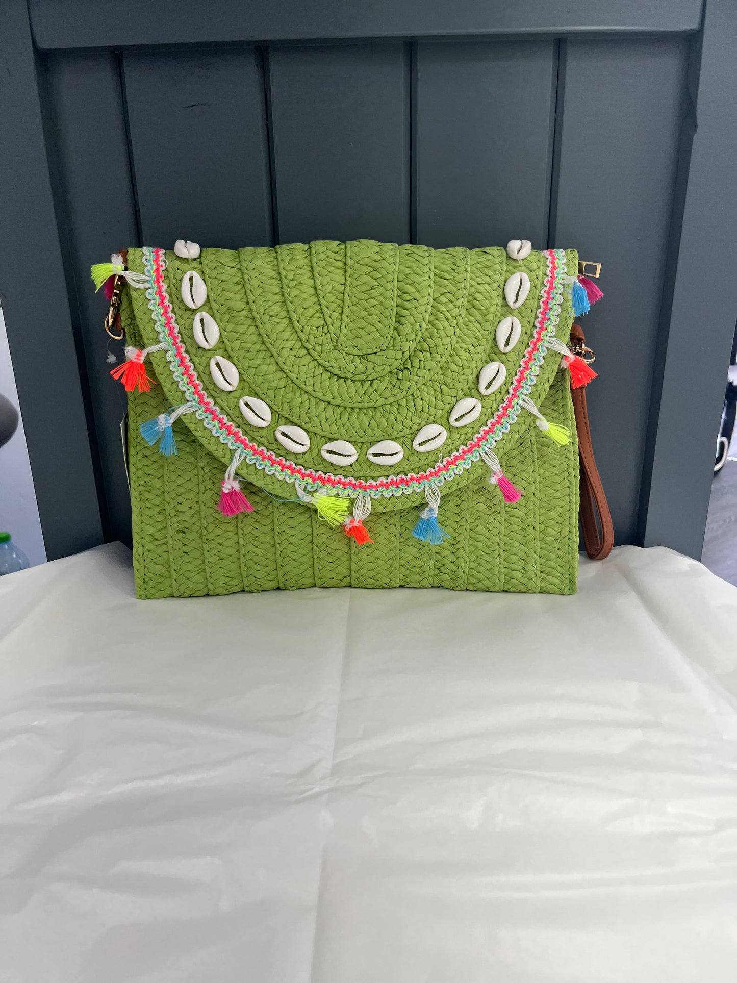 Lime Green Small Straw Clutch bag