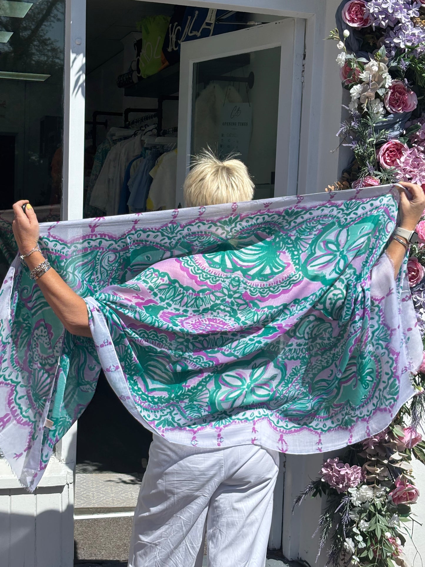 Green and Lilac flowery Scarf