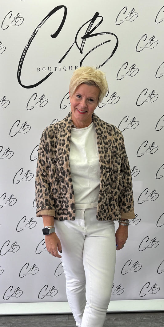 Beige Leopard Short Padded Jacket