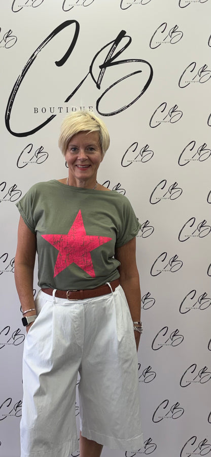 Khaki Large star t shirt