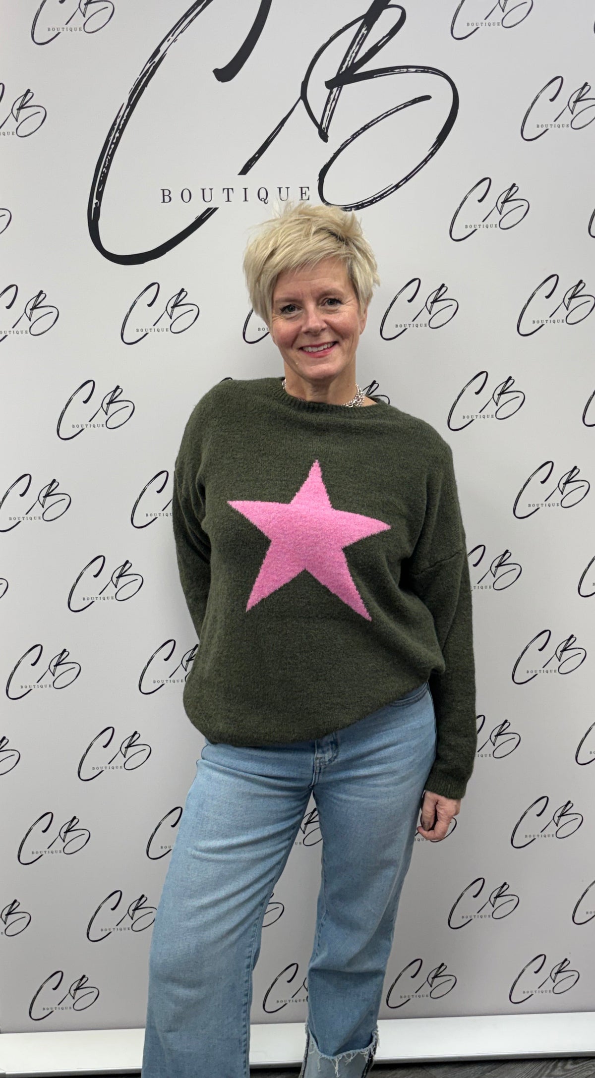 Khaki with Pink Star Jumper