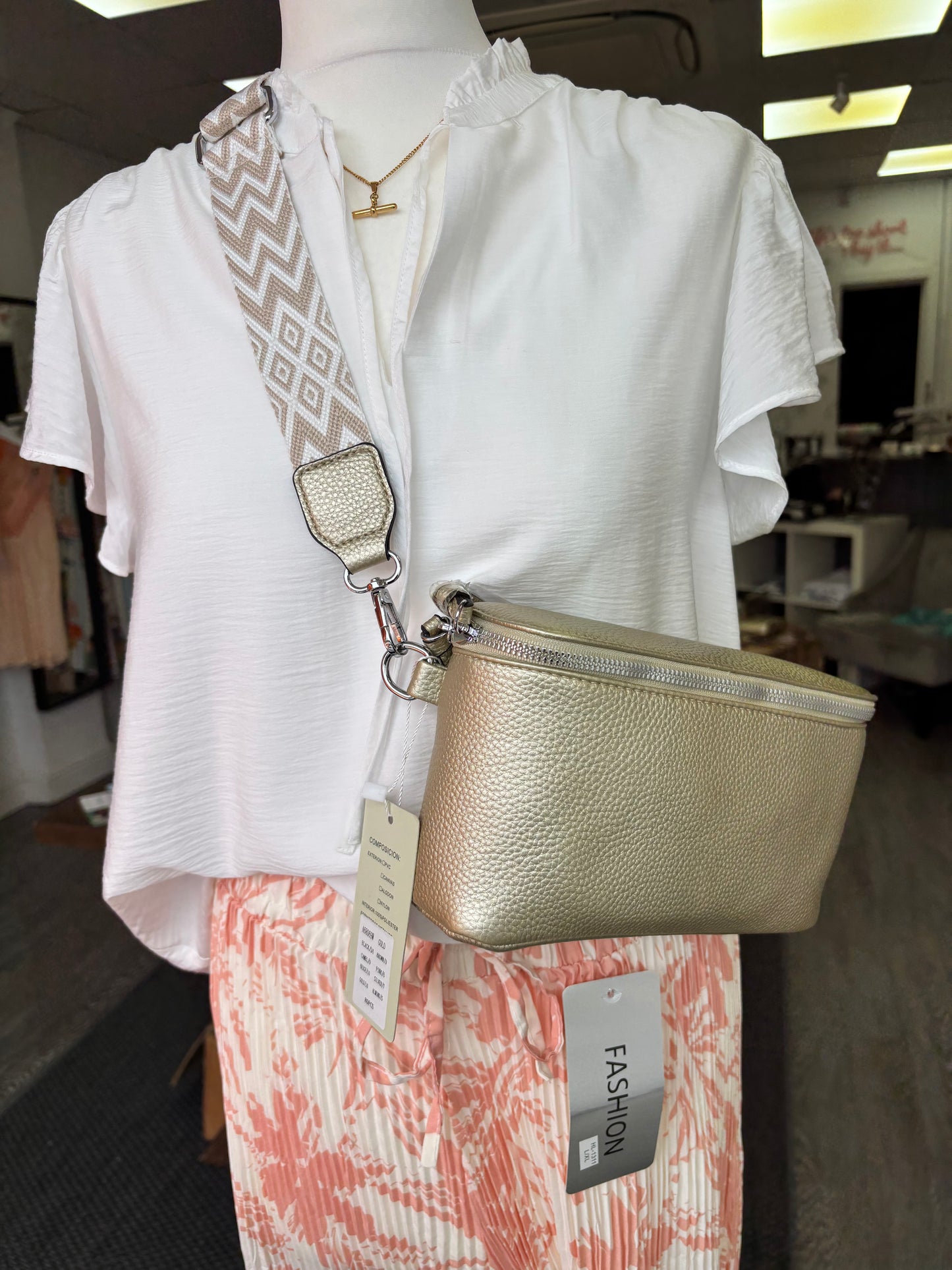 Pale Gold Box Sling Bag