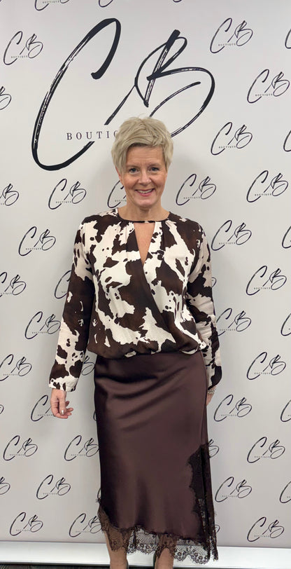 Chocolate Satin asymmetric skirt