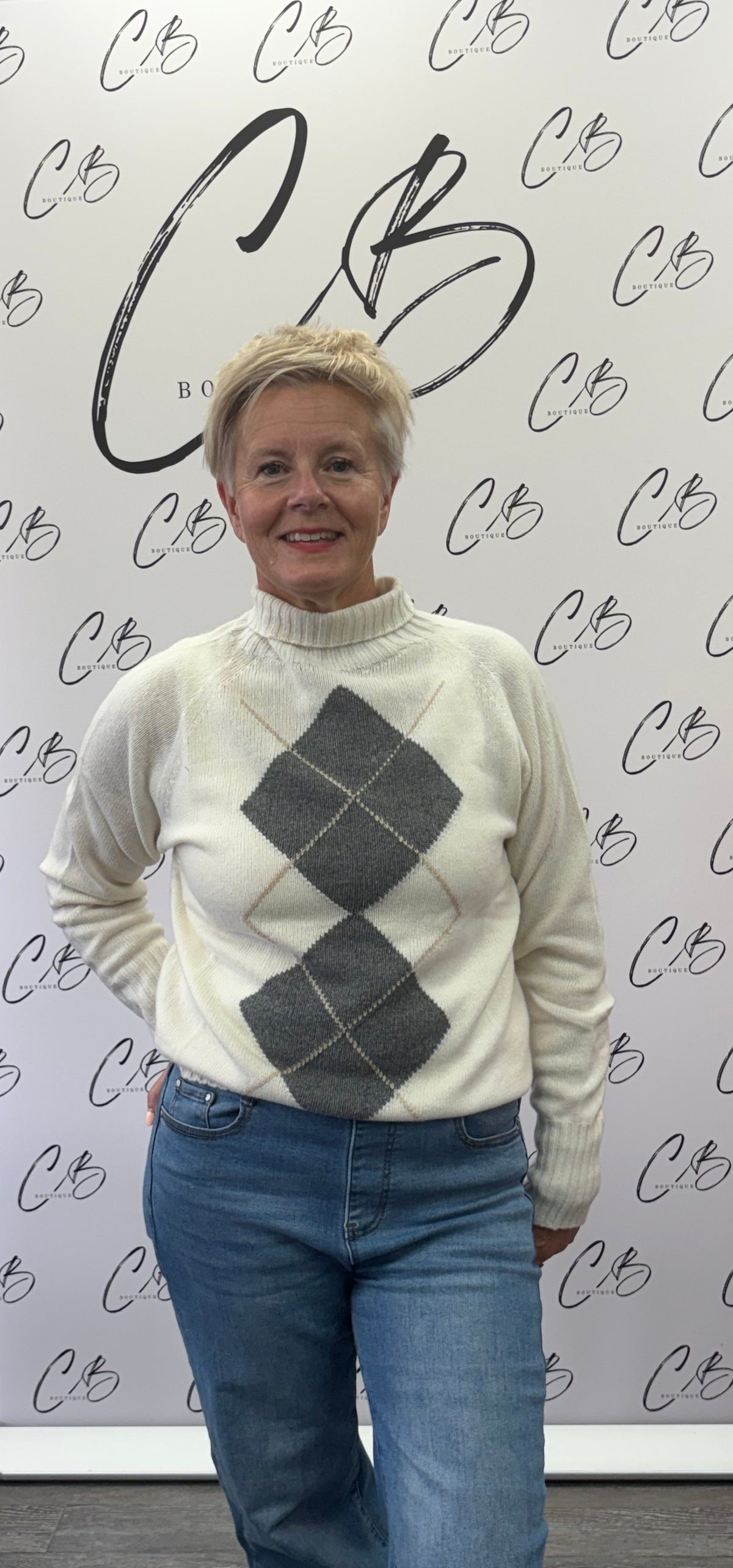Luella Cashmere Blend Diamond Cream Jumper