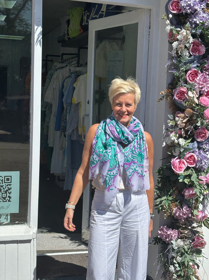Green and Lilac flowery Scarf