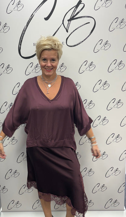 Wine Satin asymmetric skirt