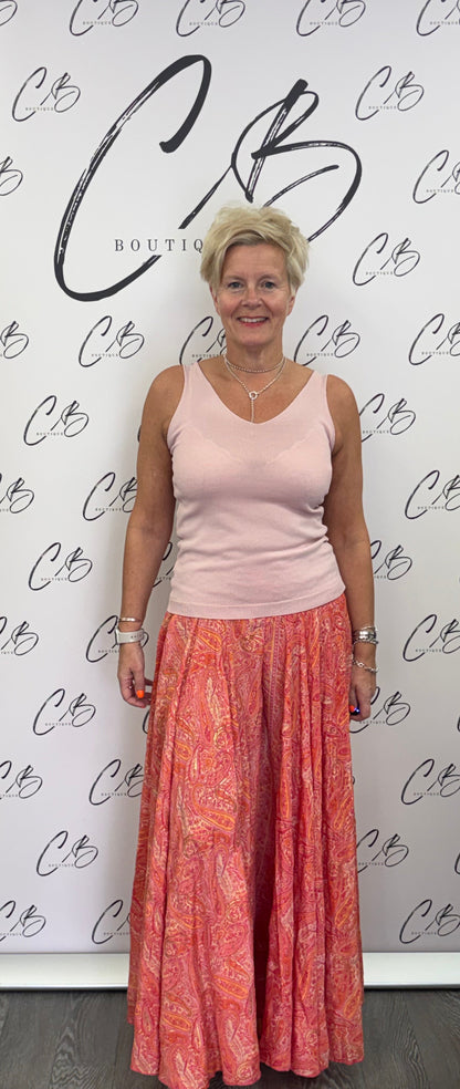 Coral Satin Palazzo Trousers