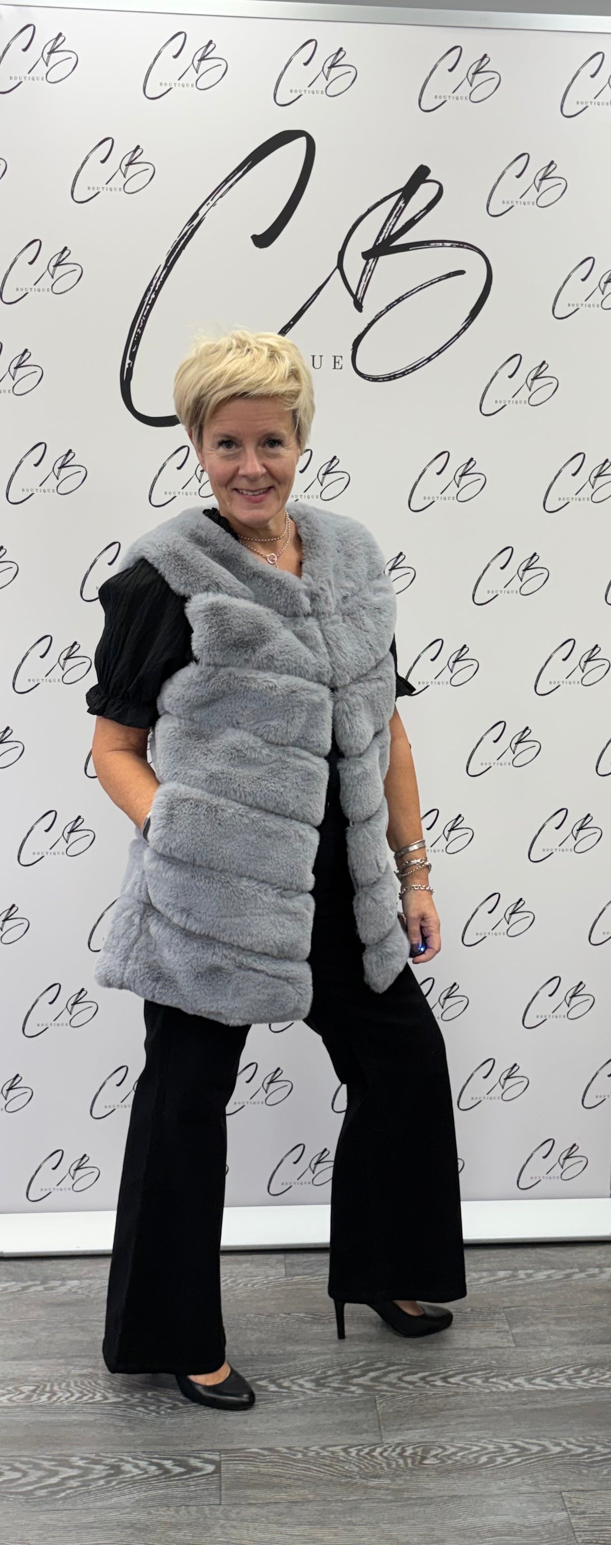 Long Faux Fur Gillet - Silver