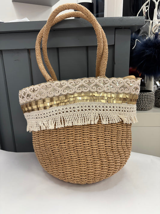 Camel Straw basket bag