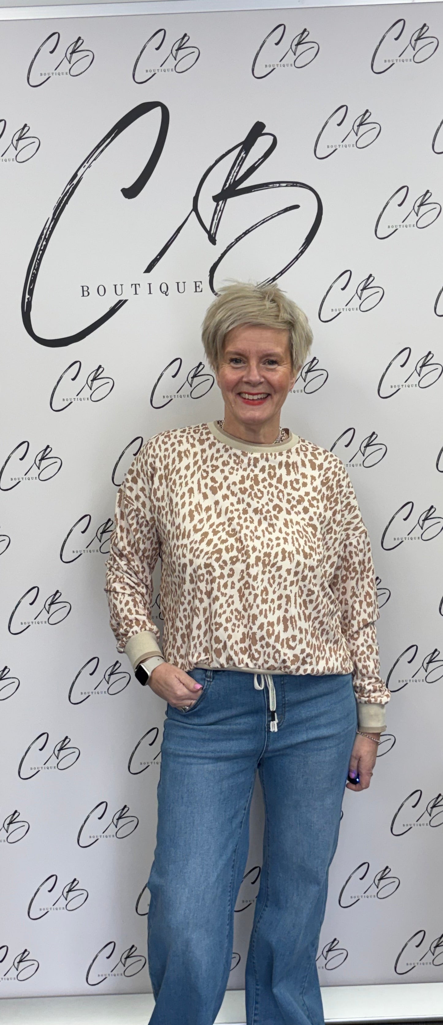 Sand Leopard print round neck top