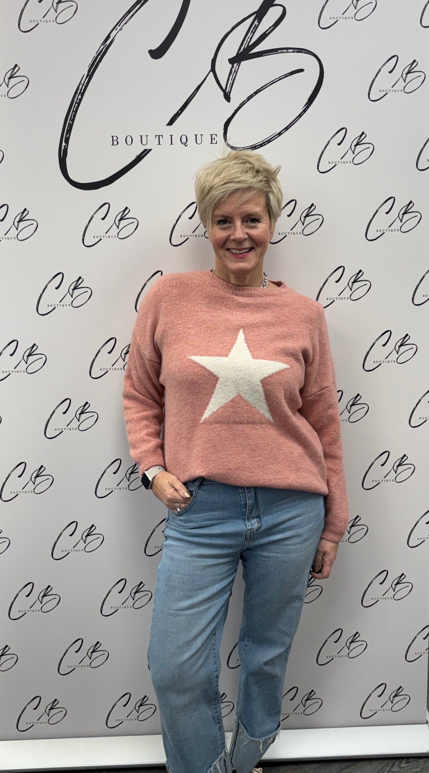 Pink with Cream Star Jumper