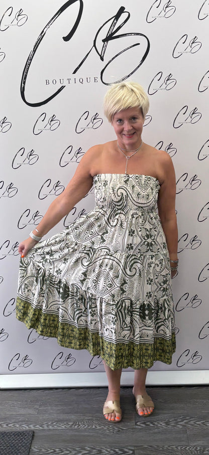 Cream and Khaki Long Layered Skirt