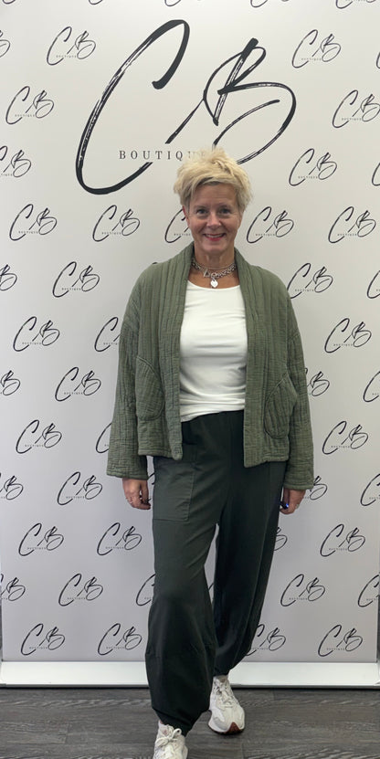 Annie Khaki cotton barrel trousers