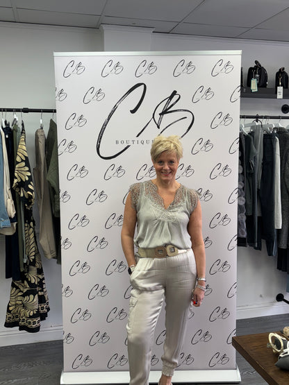 Champagne satin wide leg trousers