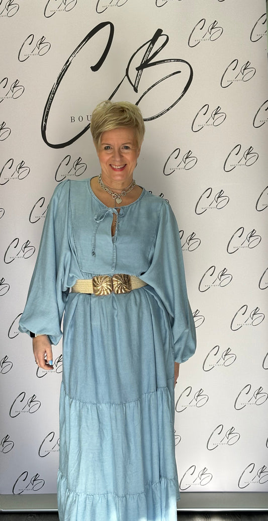 Long Light Blue Denim Dress