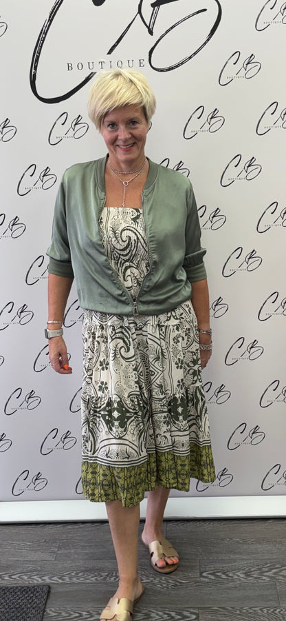 Cream and Khaki Long Layered Skirt