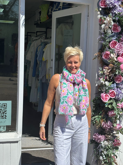 Pink and Green flowery Scarf